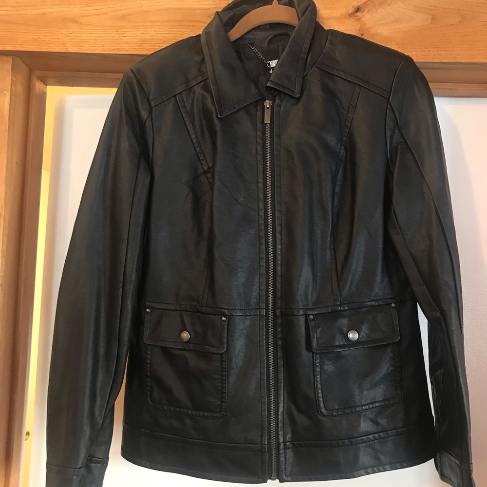 Black faux leather Dennis basso jacket coat xs